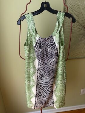 Banana Republic Green, Black & White Geometric Midi Dress